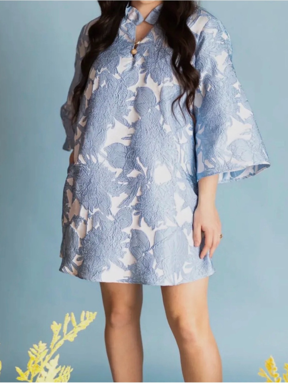 Light Blue Floral Mini Shift Dress